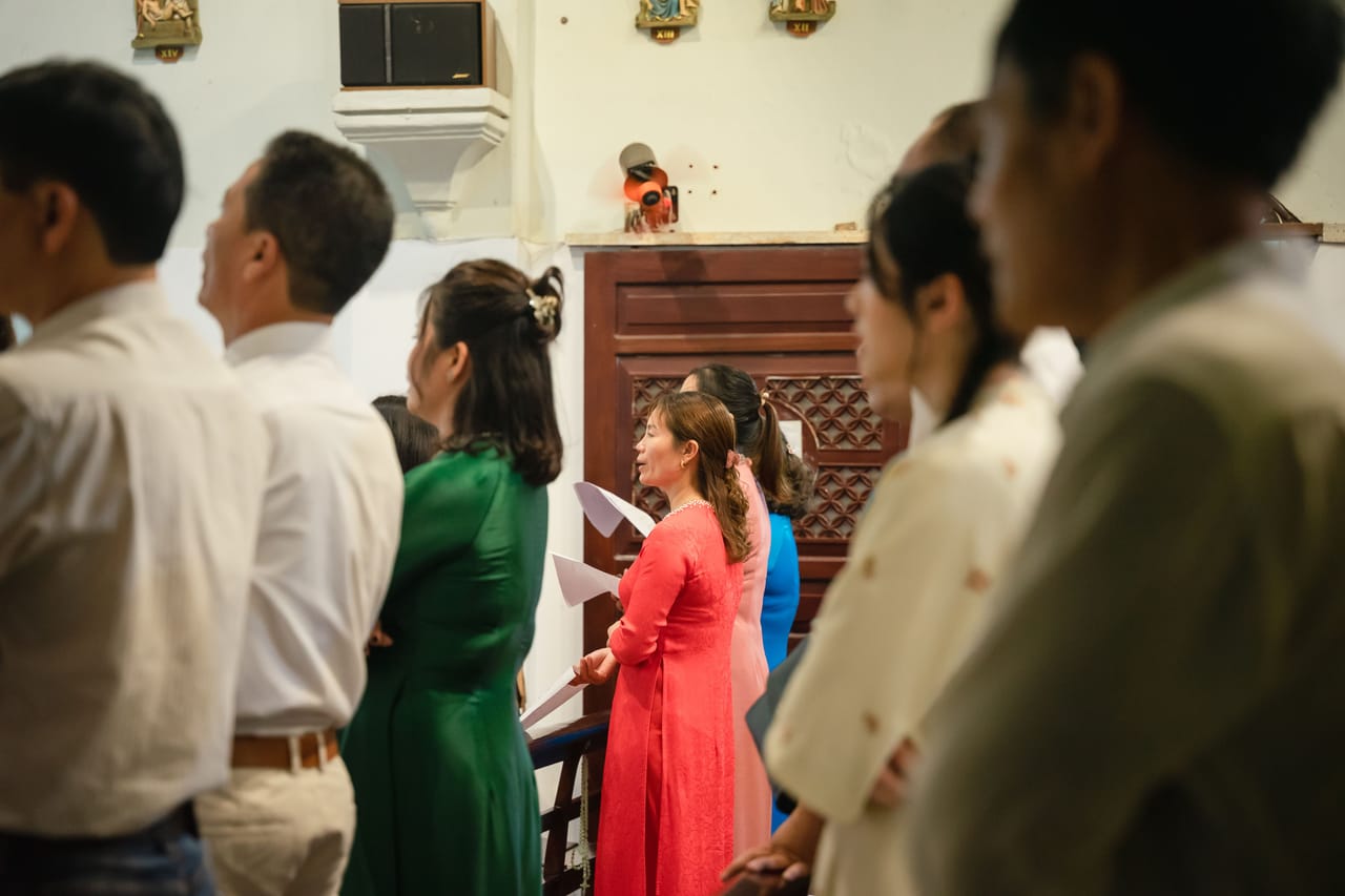 Wedding service inside a simple Protestant church on the Christian island of Rote